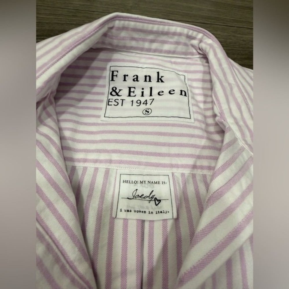 Frank & Eileen Joedy Boyfriend Cotton Button-Up Shirt WIDE PURPLE STRIPE NEW‎ S - Picture 7 of 12